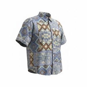 Vintage Act III Southwestern Geometric Button Up Shirt Blue Brown Large USA Made